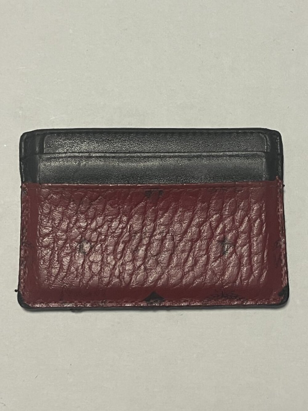MCM Textured Burgundy & Black Leather Card Holder